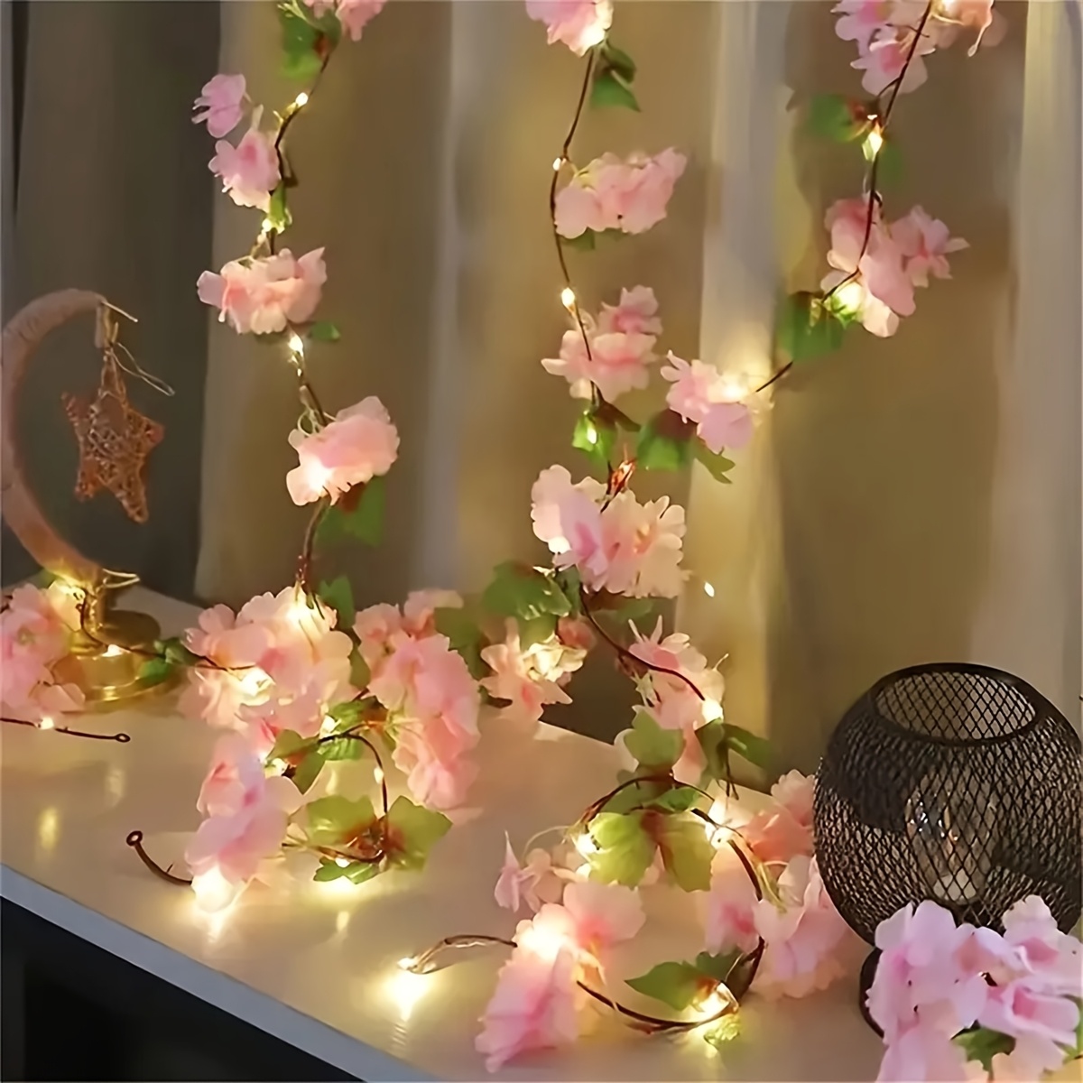 1pc Artificial Cherry Vine Light, Indoor Rattan Chair Decor For Wedding Scenery And Wall/door Hanging Fake Flower Lights