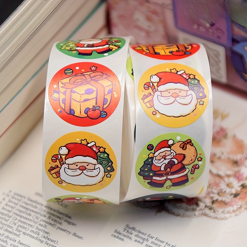 

500pcs Christmas Sticker Roll, Holiday Festive Gift Wrap Tags, Assorted Santa Claus Designs, Self-adhesive Seals For Cards And Packages, Mixed Color Paper Material