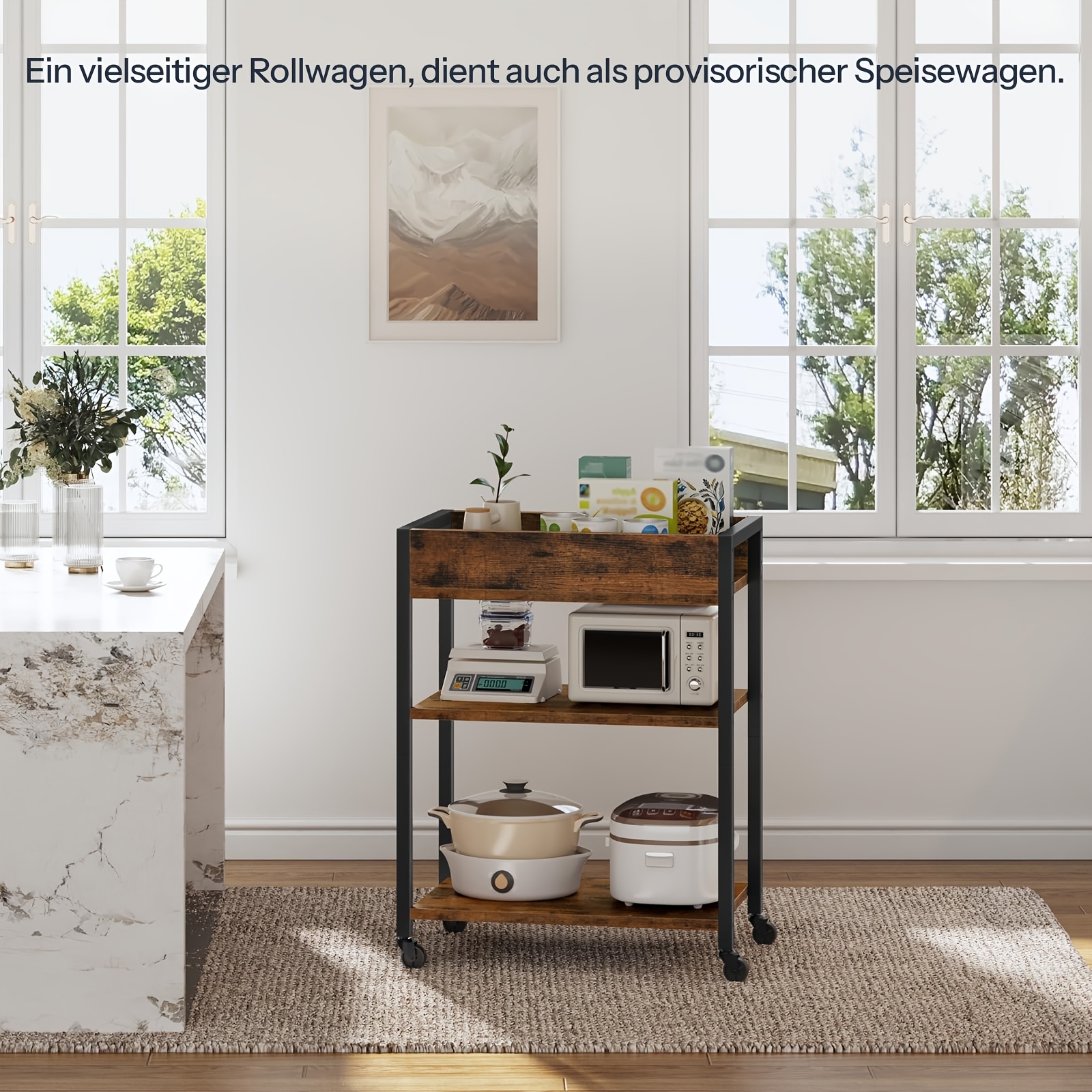 Practical Storage Rack Kitchen Shelf 3-layer Service Cart, Cart With Protective Edge, Kitchen Cart, Bar Cart, 64 X 40 X 85cm, Suitable For Dining Room, Living Room, Bar, Brown And Black, Utility Racks