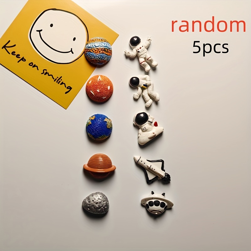 5pcs Random Style-space Rocket Moon Refrigerator Patch - Cute Decorative Magnet, Suitable For Office Whiteboards, Cabinets, Storage Cabinets, And Dishwashers - Personalized Decoration And Gifts