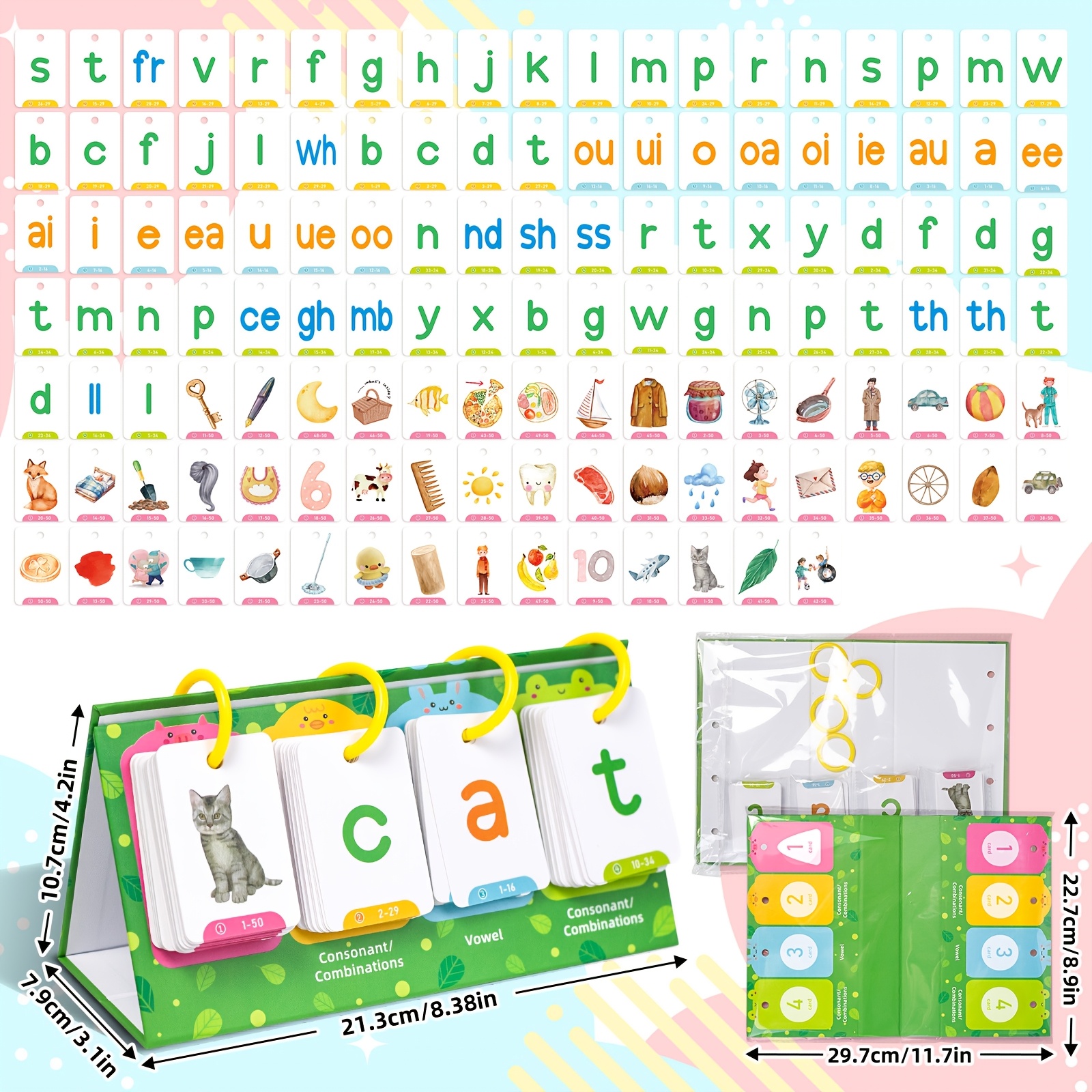 CVC Word Flip Charts Double-Sided Desktop Chart Card Set 129pcs - Interactive Spelling Game, Word Building Cards, Educational Spelling Toy, Literacy Learning Card, Classroom Educational Toys For Kids
