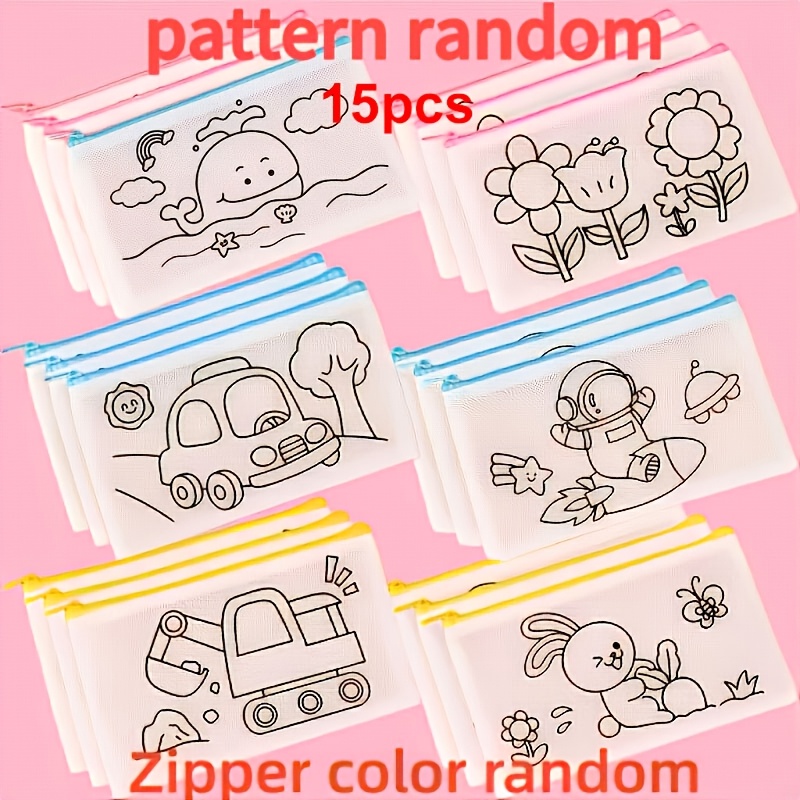 Image of 15pcs Creative Cartoon Pencil Cases, Craft Art Bags, Stationery Pouches, Pencil Bags, Craft Bags, Activity Party Gift Bags, Educational Activity Interactive