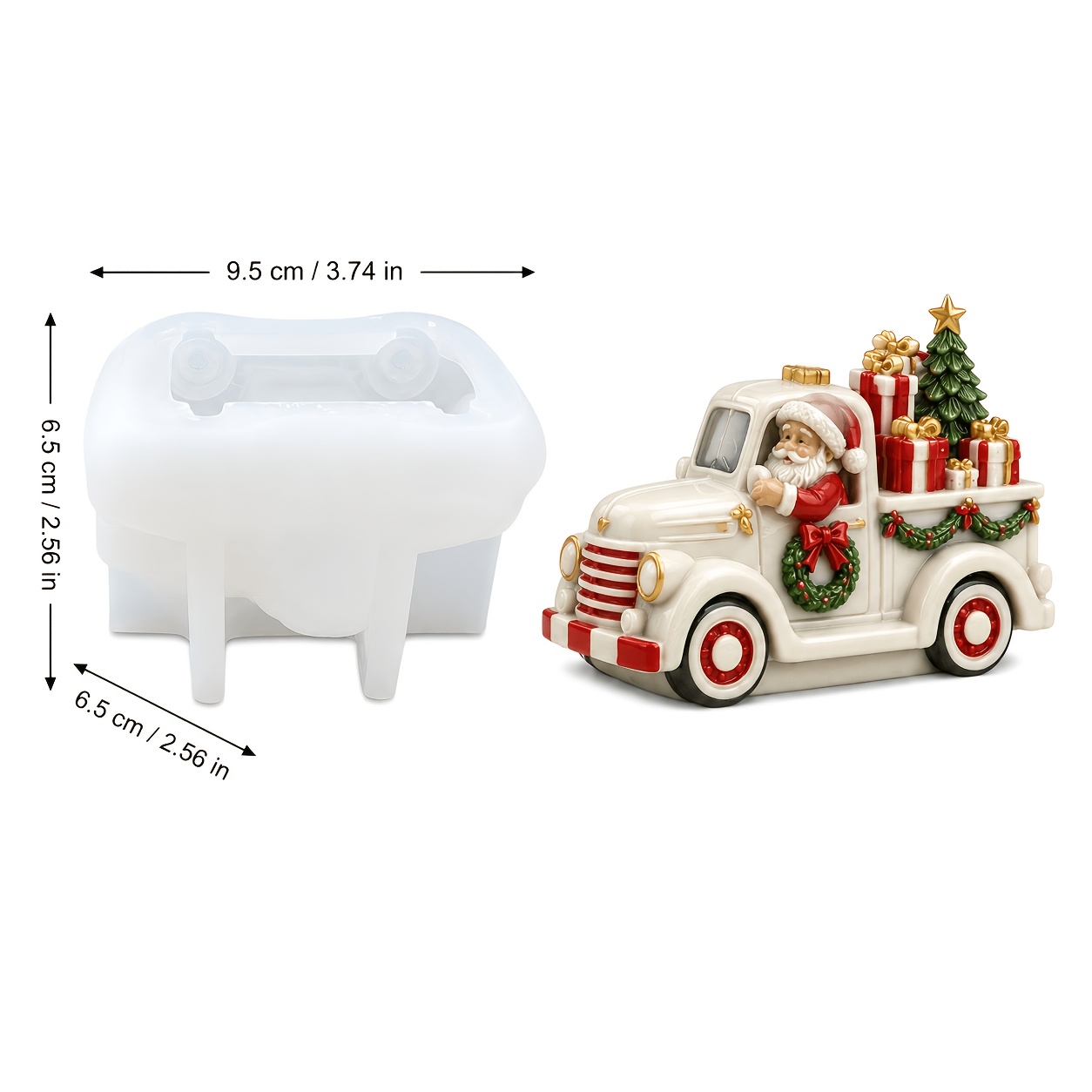 TEMU Moule en silicone 3D camion de Noël pour résine et cire - Camion de cadeaux du Père Noël avec motif de sapin, moule non destiné à la fabrication