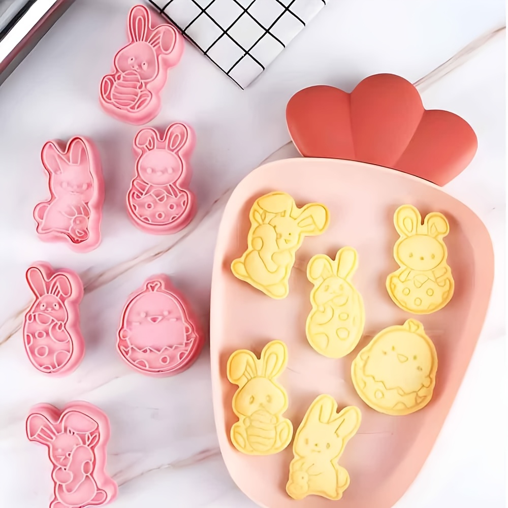 

6pcs Easter Bunny Egg Chick Cookie Cutter Set, 6 Cookie Stamp Tools, With 6 Cookie Cutting Molds, Cute Handmade Cookie Tools Used Alone Or