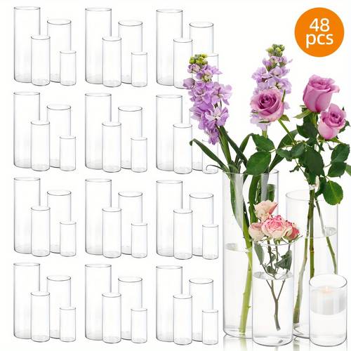 12 24 48pcs clear glass cylinder vases 4 6 8 10 inch tall cylinder vases for centerpieces glass flower vase hurricane floating candle holder vase for kitchen party wedding home decor for valentines decorations halloween christmas