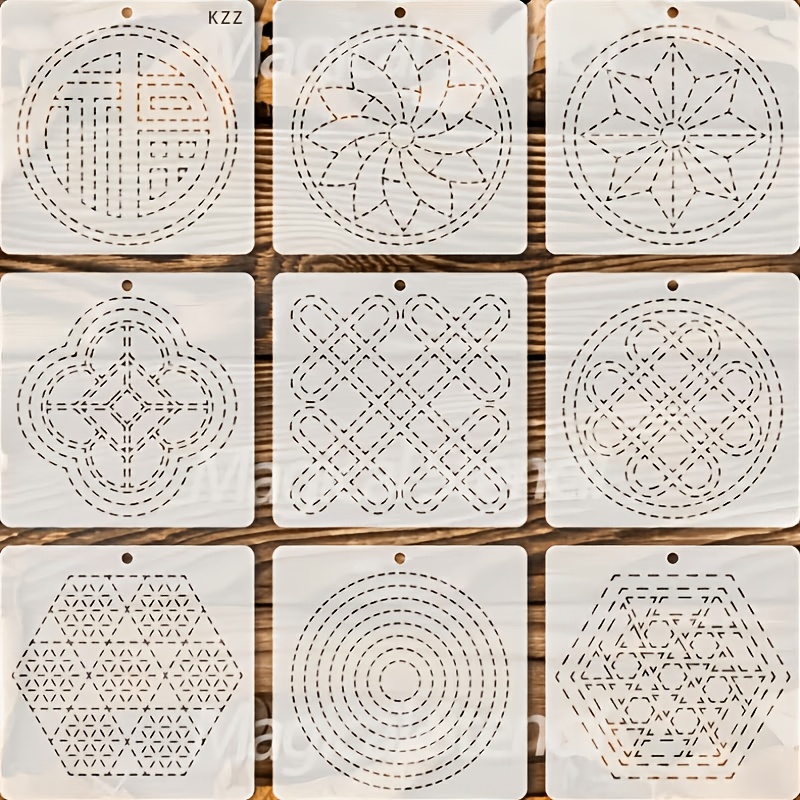TEMU 9pcs Reusable Color Embroidery Stencils Templates - Suitable For Coasters, Fabric Crafts, Hand Embroidery With Reusable Patterns, Compatible For