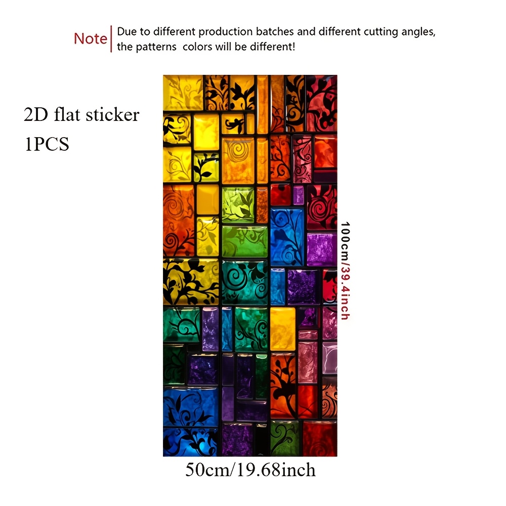 TEMU 2d Flat - 2d Flat - 2d Flat Static Cling Colorful Stained Glass Pattern Rectangular Ornament For Window And Door Decor Removable