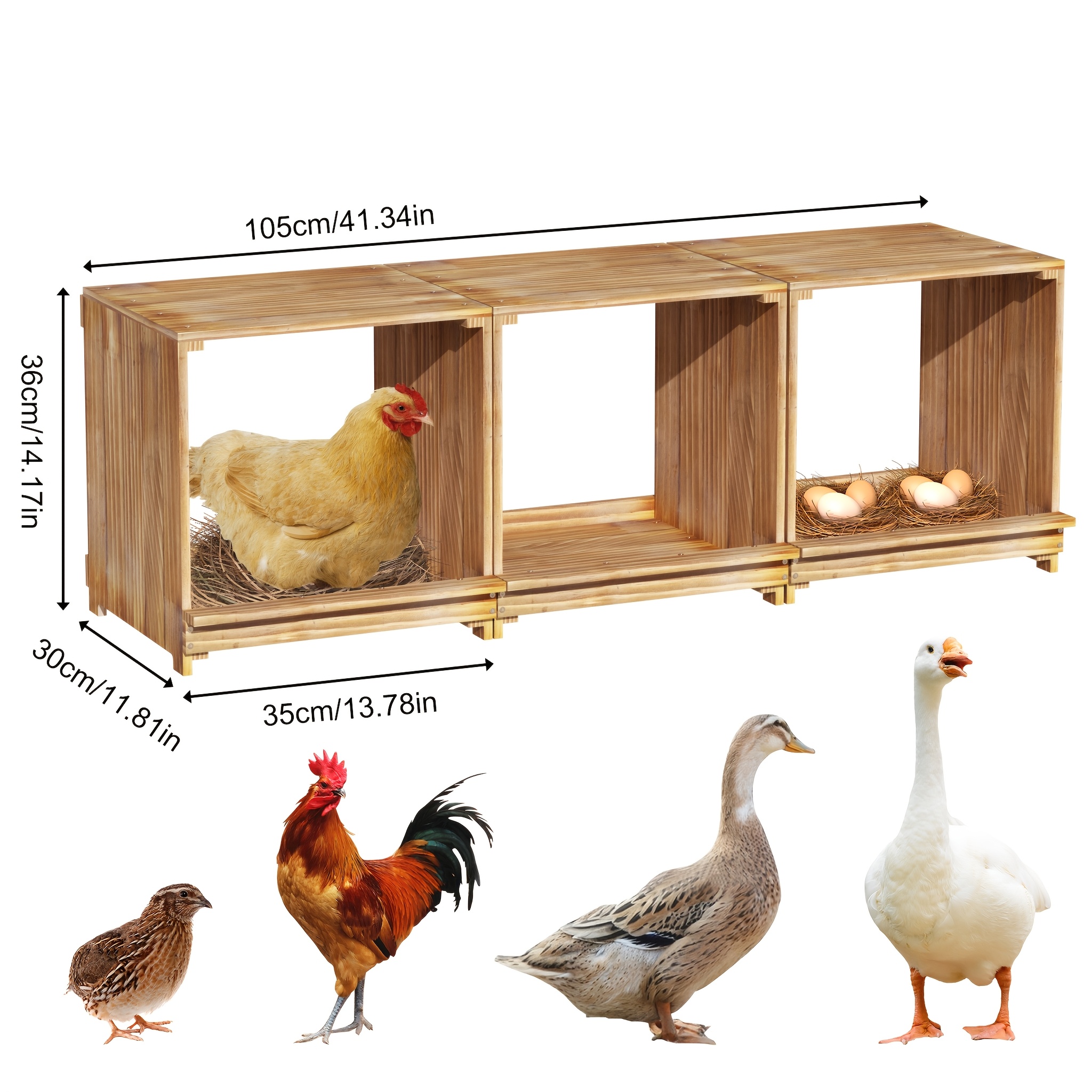 Image of Bingopaw Pine Wood 3-compartment Chicken Nesting Box With Individual Cozy Laying Coop For Hens, Ducks, Poultry - Egg Laying For Small , Coop Or Pen Housing, Durable Accessory