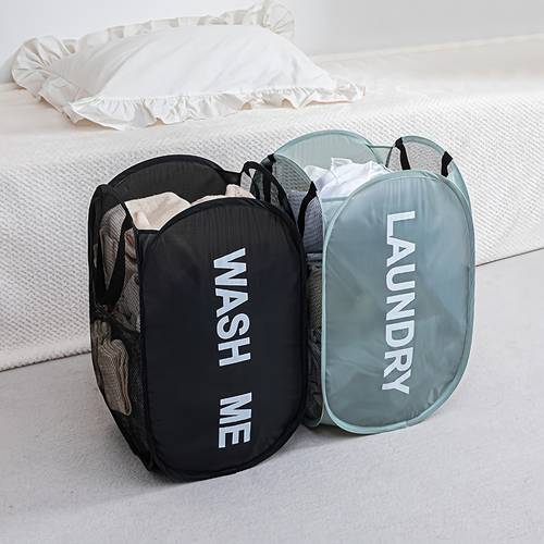 1 large capacity foldable laundry basket breathable mesh panel solid color dirty clothes storage hamper storing clothes laundry baskets