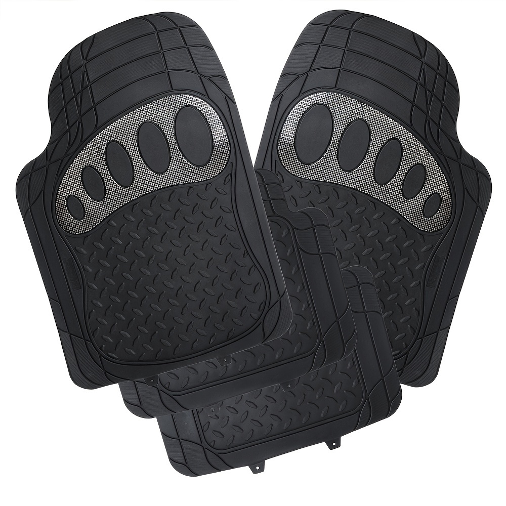 4pcs Universal Car Floor Mat, Rubber Mat, Cut To Size, Front Door Mat Size, 48.5 X 71 Cm, Protective And Easy To Clean, Rear Floor Mat Size, 48.5 X 44 , Silvery, Red