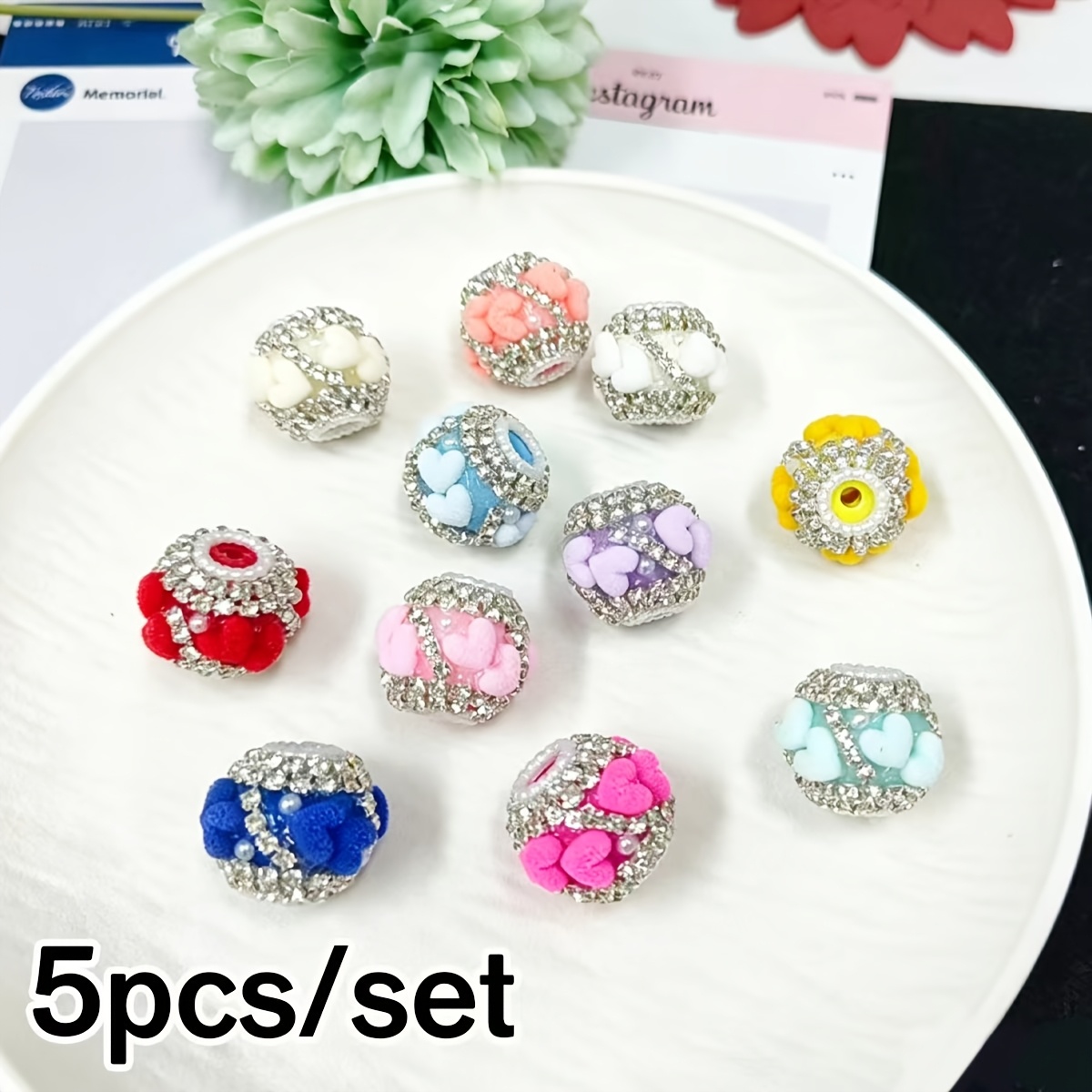 TEMU 5pcs Exquisite Heart Claw Beads, Random Mixed Colors, Suitable For Handmade Beading Pens, Phone Chains, Keychains, Bracelets And Other Jewelry