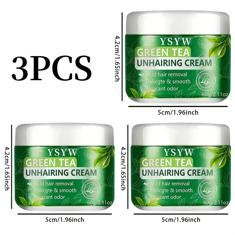 3-pack - This 60g Green Tea Hair Removal Cream Provides A -free Experience While Moisturizing The Skin. It Removes Hair Without Leaving Dark Spots, Ensuring Long-lasting Results