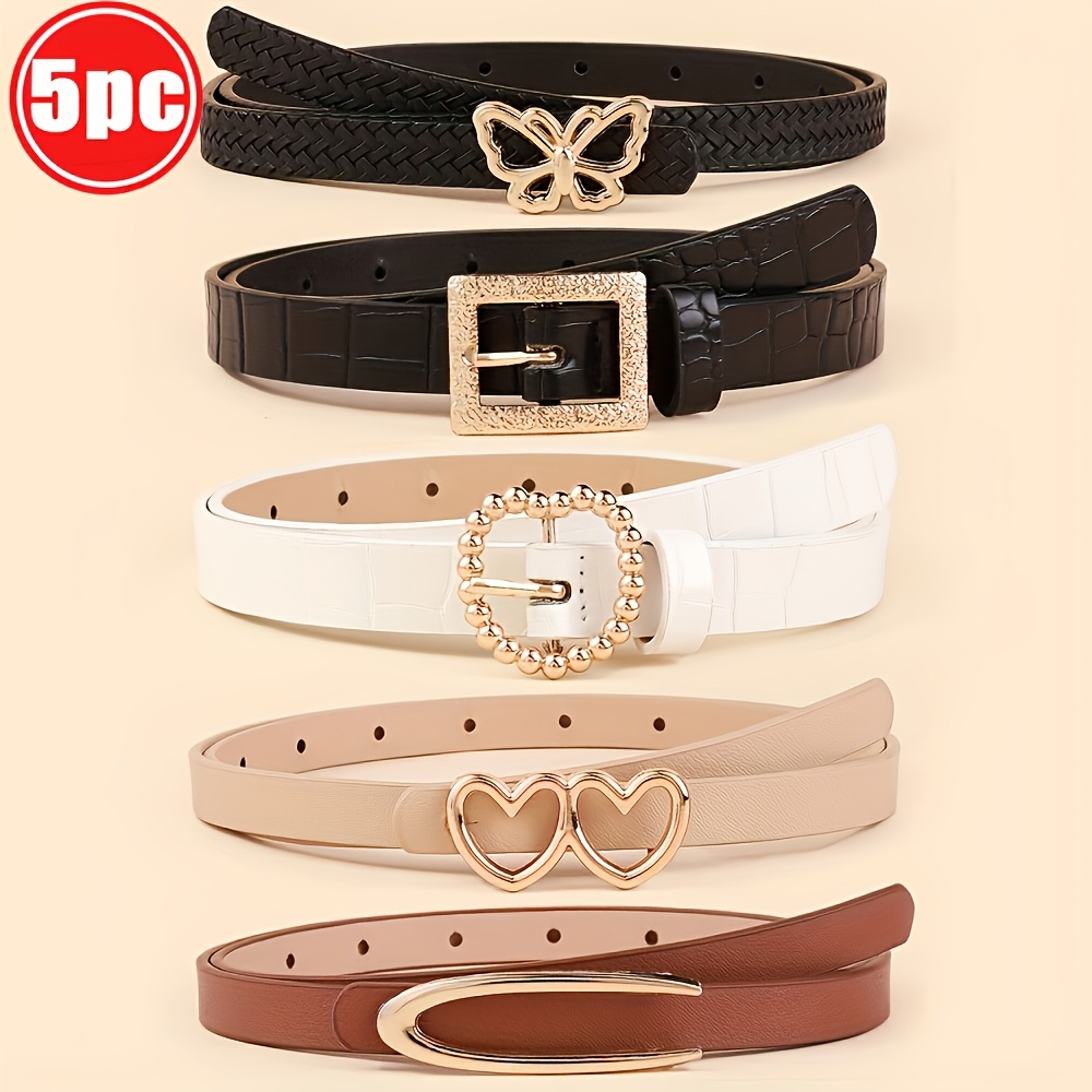 TEMU 5-pack New Style Spicy Hollow-out Belted Jeans, Metal Minimalist Versatile Waistband, Ins-style Decorative Vintage Pants Belt
