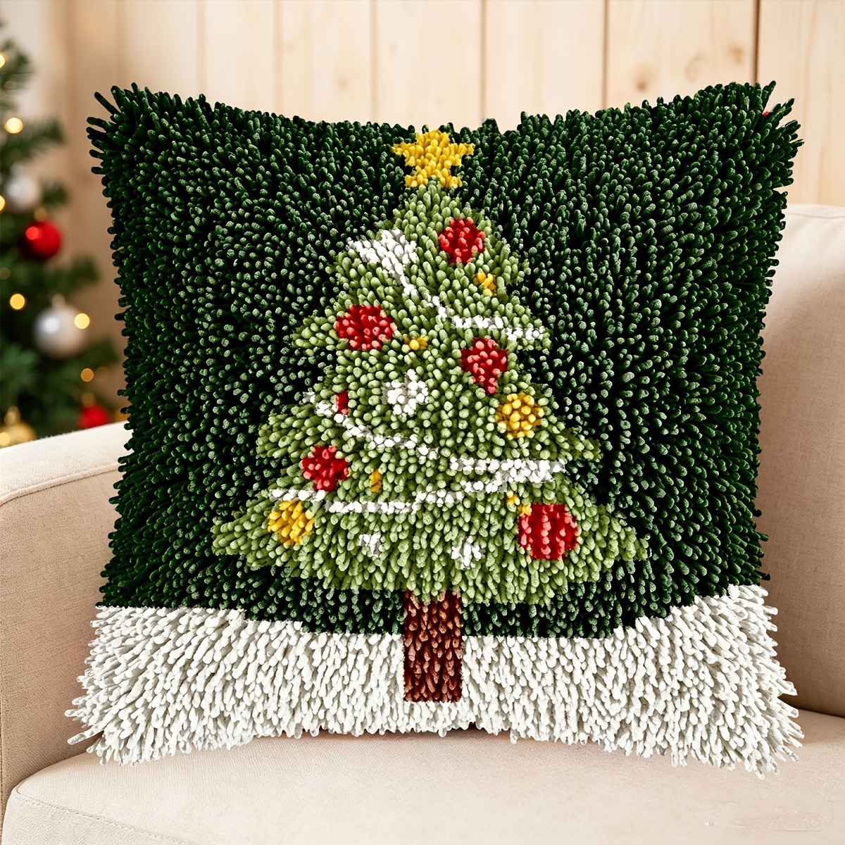 Latch Hook Kit with Christmas Tree Printed Pattern