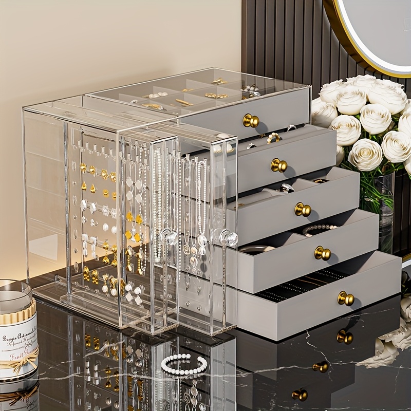 1pc elegant 8 tier transparent jewelry organizer box with fabric drawers large capacity stackable design for bracelets watches rings earrings necklaces versatile desktop storage solution jewelry box jewelry boxe jewelry boxes Product details 7
