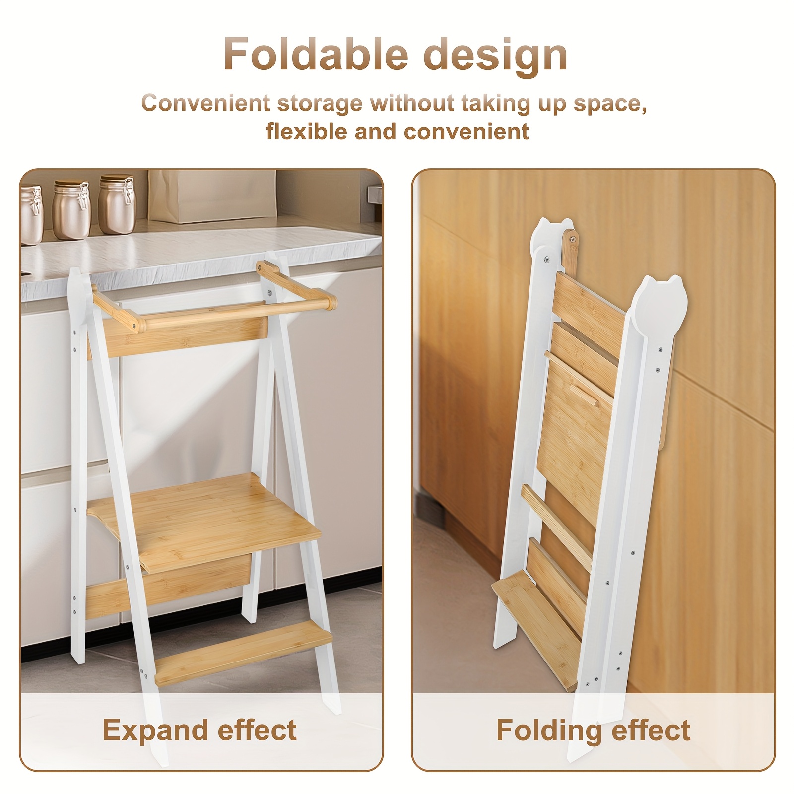 Folding Step Stool, 3-level Height Adjustment (28-48cm), Compact Step Ladder For Kitchen Bathroom Library, Black & Options