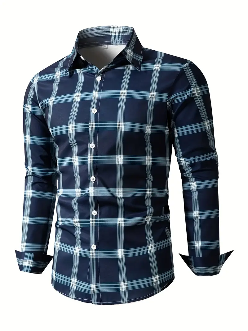 Blue Men's Casual Plaid Button-Up Shirt