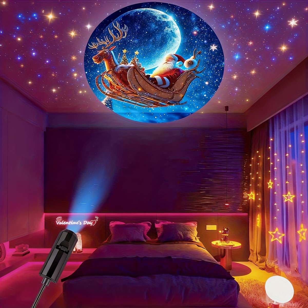 christmas projector light santa claus sleigh and reindeer usb powered led projection light photo backdrop wall decoration light live streaming background bedroom ceiling decorative light room night light wedding and proposal scene decoration Product details 1