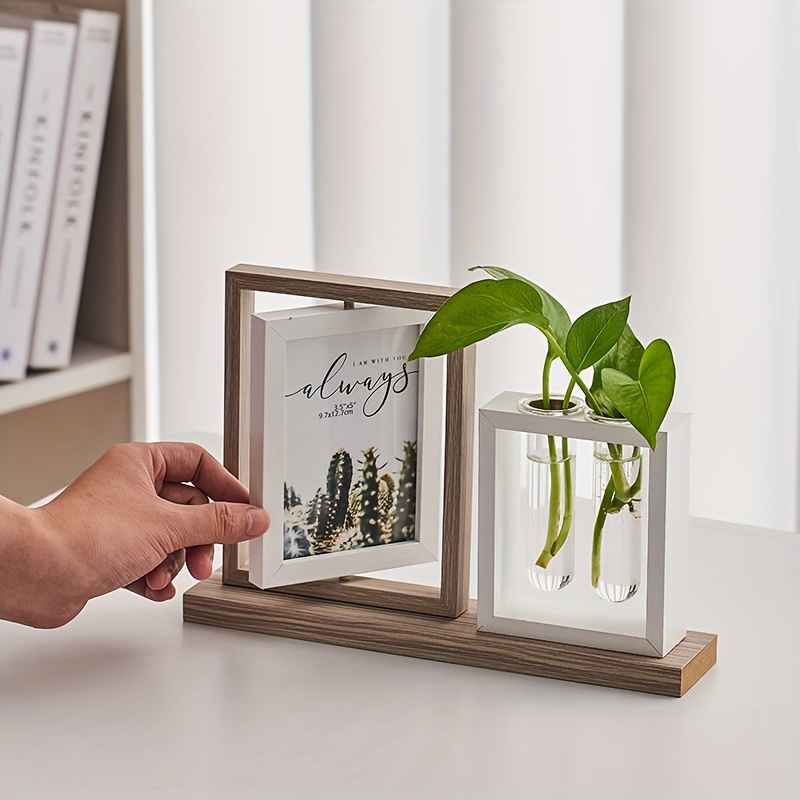 

Creative Hydroponic Plant Photo Frame With Glass Flower Vase - Desktop Decorations For Living Room, Study, Or Tv Cabinet - Day, New Year, Or Easter Gift - No Power Required - Glass And Wooden Material