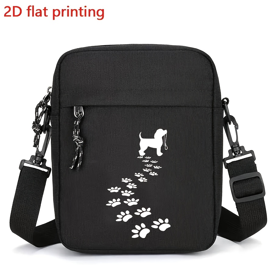 Men's Fashionable Oxford Crossbody Bag With Dog Paw Print Design, , Large Capacity, Vertical Oxford Shoulder Bag, Adjustable Strap, Daily Commuter Shoulder Bag, Black - Not Washable