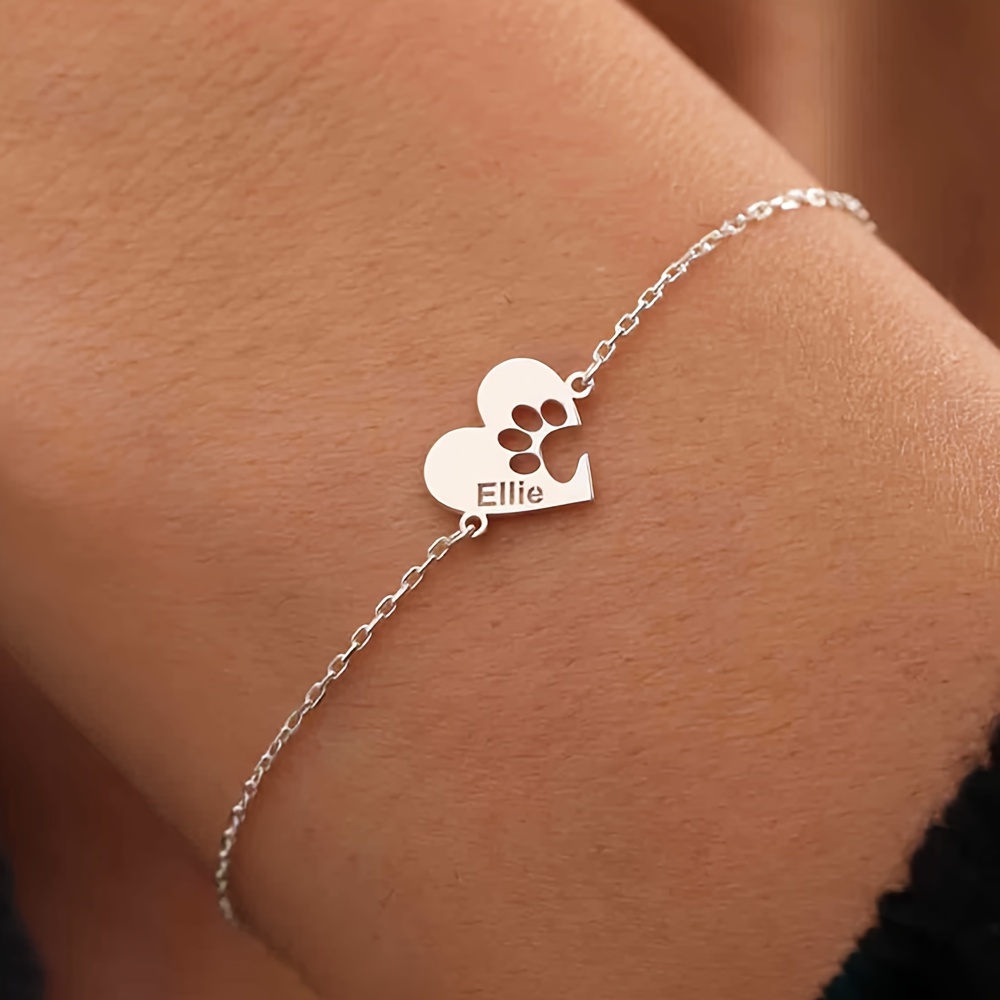 E-shop 1 Personalisiertes Namens-Herz--Armband für Damen, Modisches Personalisiertes Hohlbuchstaben-Edelstahl-Schmuckarmband, Handgelenk-Accessoire,