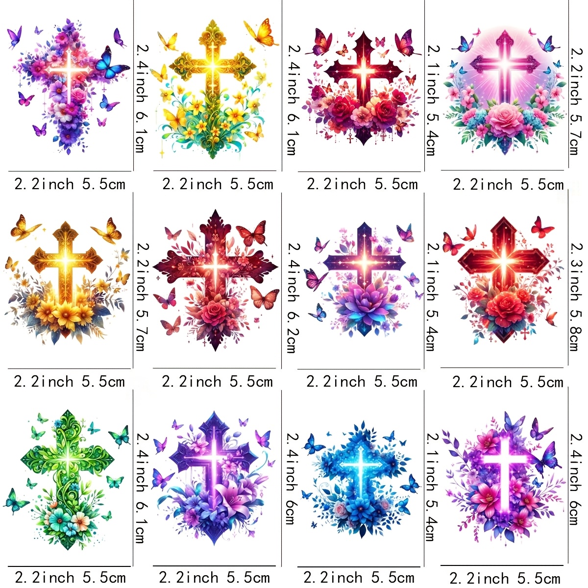 TEMU 12pcs Flowers And Diy Coffee Cup Stickers - Uv Dtf Self-adhesive Vinyl Decals, Faith Pattern