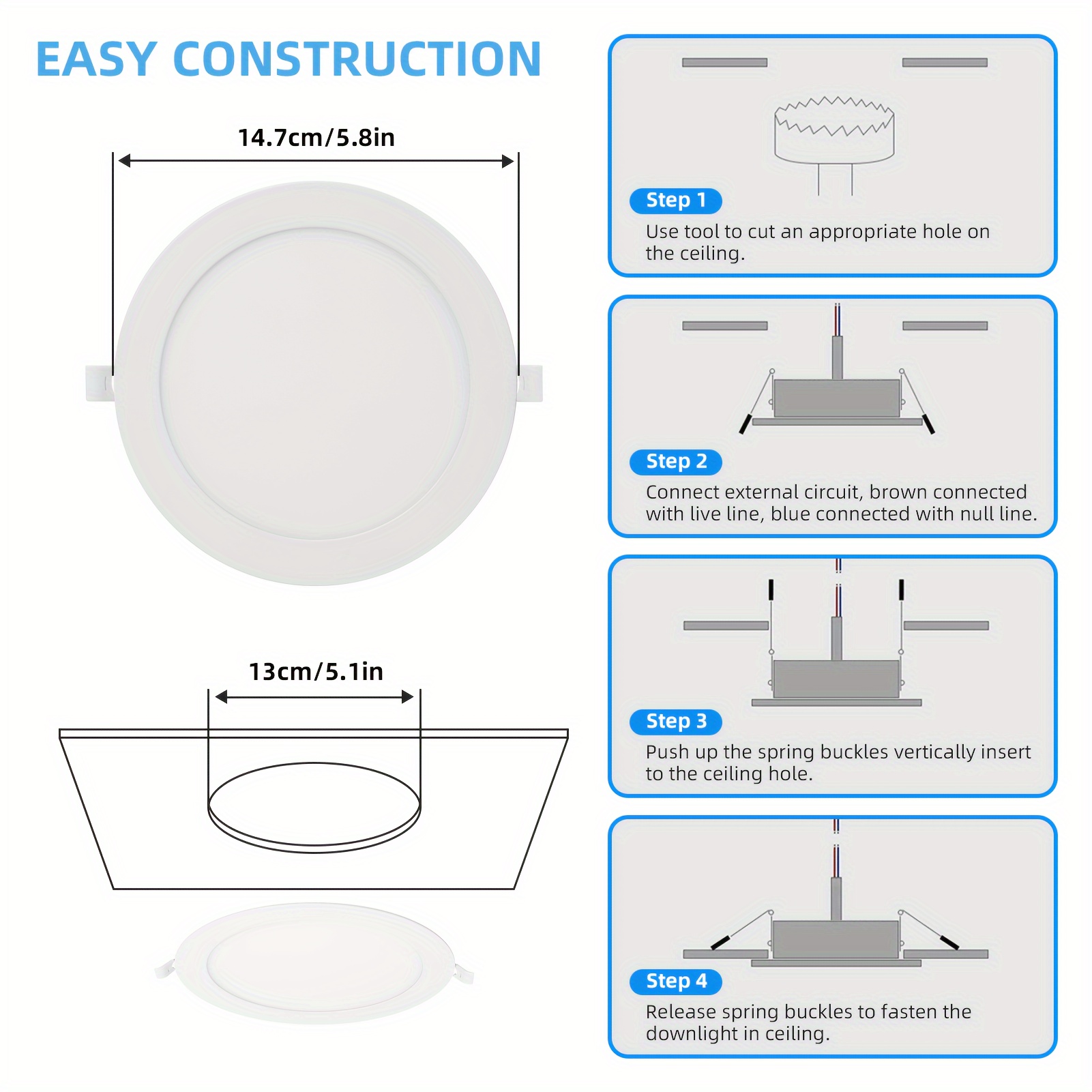 6pcs Led Round Recessed Ceiling Light | Flat Panel Ultra Slim 9w/5in, 6500 K Cool White Panel Light For Home Kitchen Industrial Use
