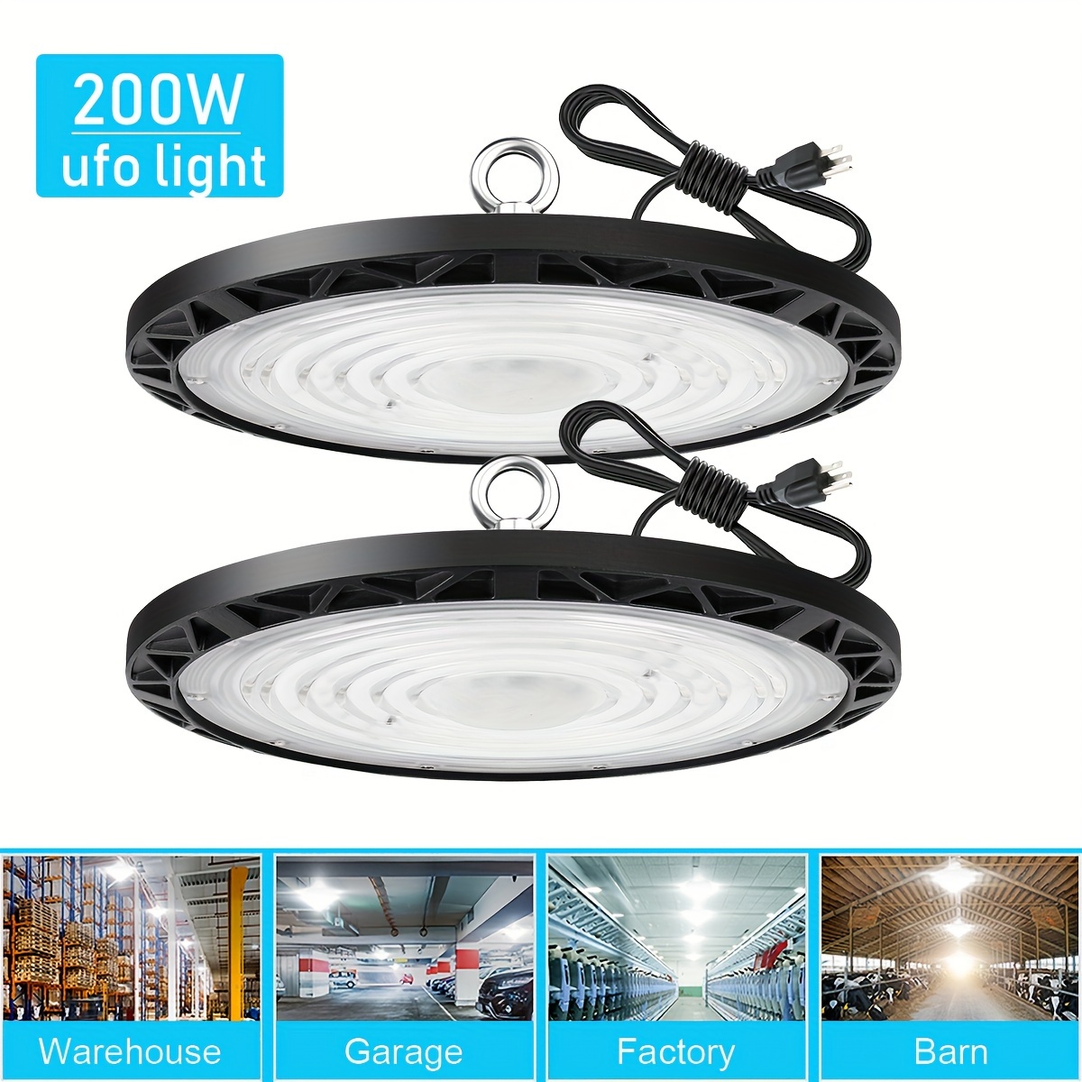 

2 Pack 200w Ufo Led High , 90-277v, 200 Led Commercial Lighting Fixtures, Industrial Warehouse Workshop Garage Shop Factory Office Lamp, Cold White 6000k