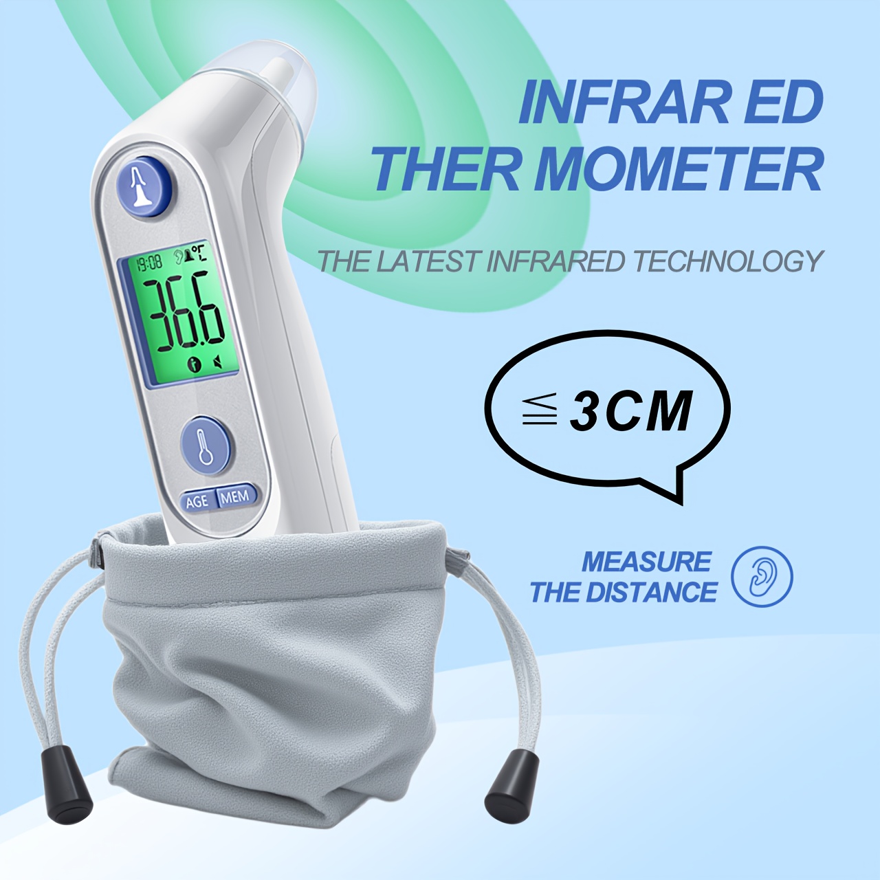 Puzxo Non-contact Thermometer, Instant 1 Second Accurate Temperature Measurement, Ear Temperature Gun, With LCD Display, Suitable For Babies, Children And Adults, Infrared Thermometer, Suitable For Family, Travel, Disease Monitoring