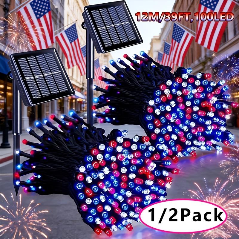   1 pack 2 packs   waterproof solar 100led light string 8   indoor and outdoor christmas tree wedding party bedroom courtyard decoration ip65 splash proof dark green line red blue and white 39 ft
