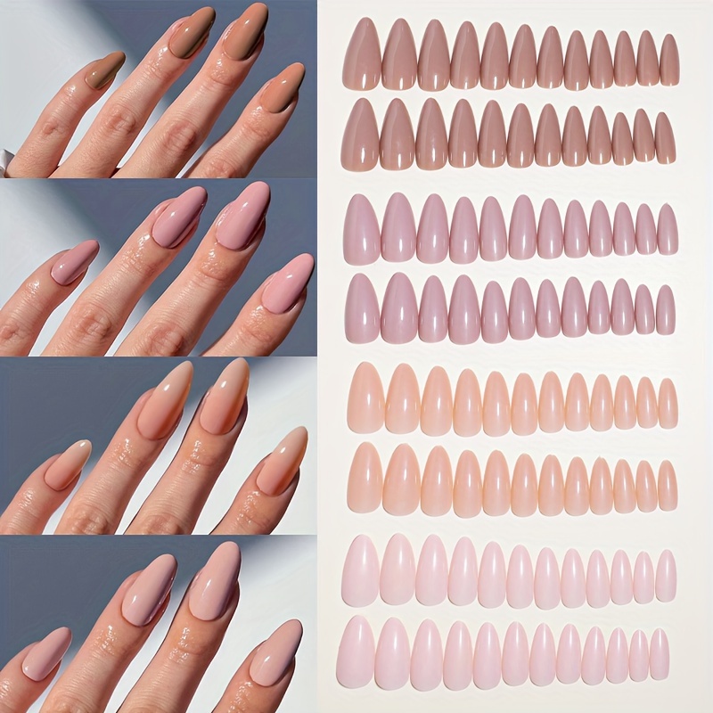 

96pcs Medium Almond Press On Nails, Gloss Solid Color Fake Nails,full Cover False Nails For Women And Girls