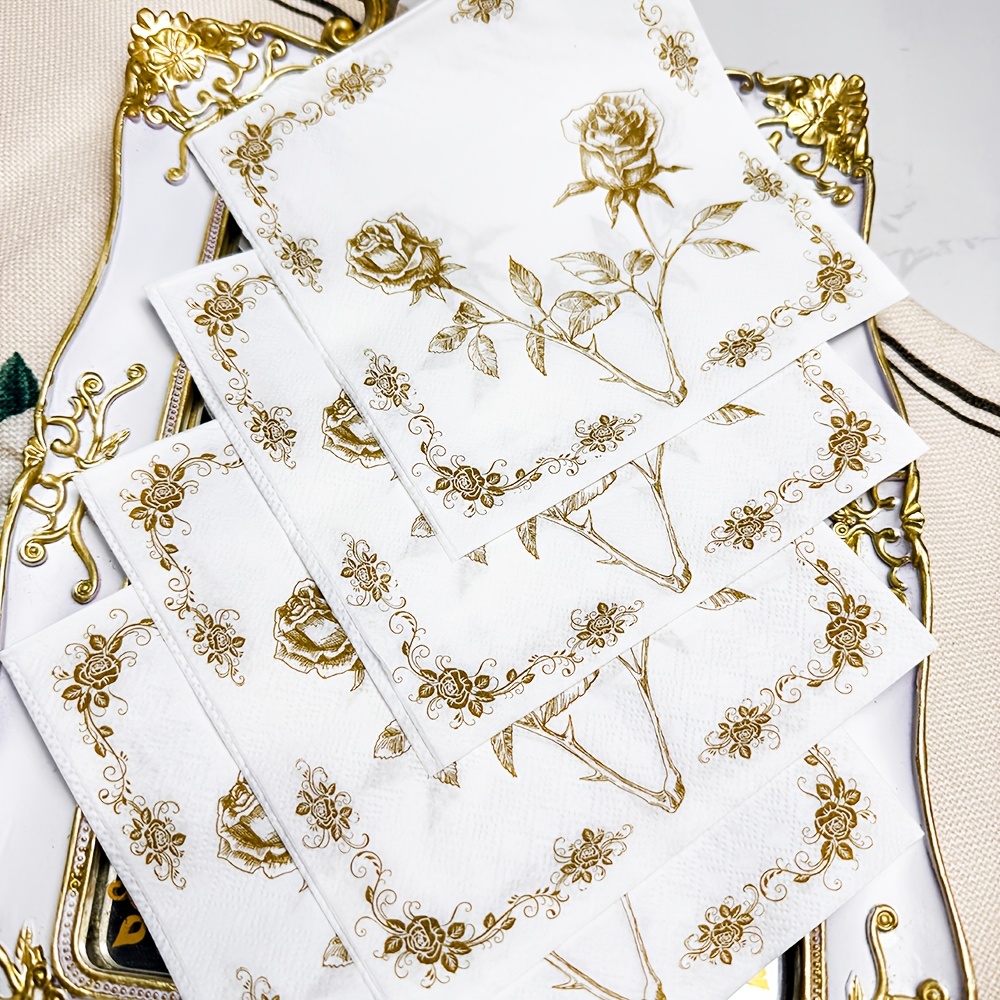 E-shop 20 Stück goldene Rosenmuster Servietten, Einwegservietten für Valentinstag, Dates, Hochzeiten und Feiern