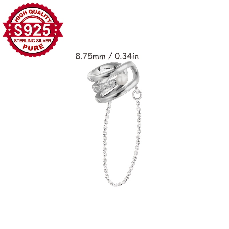 Women's S925 Silver Dangle Chain 3-Layer Zirconia Stud Earrings