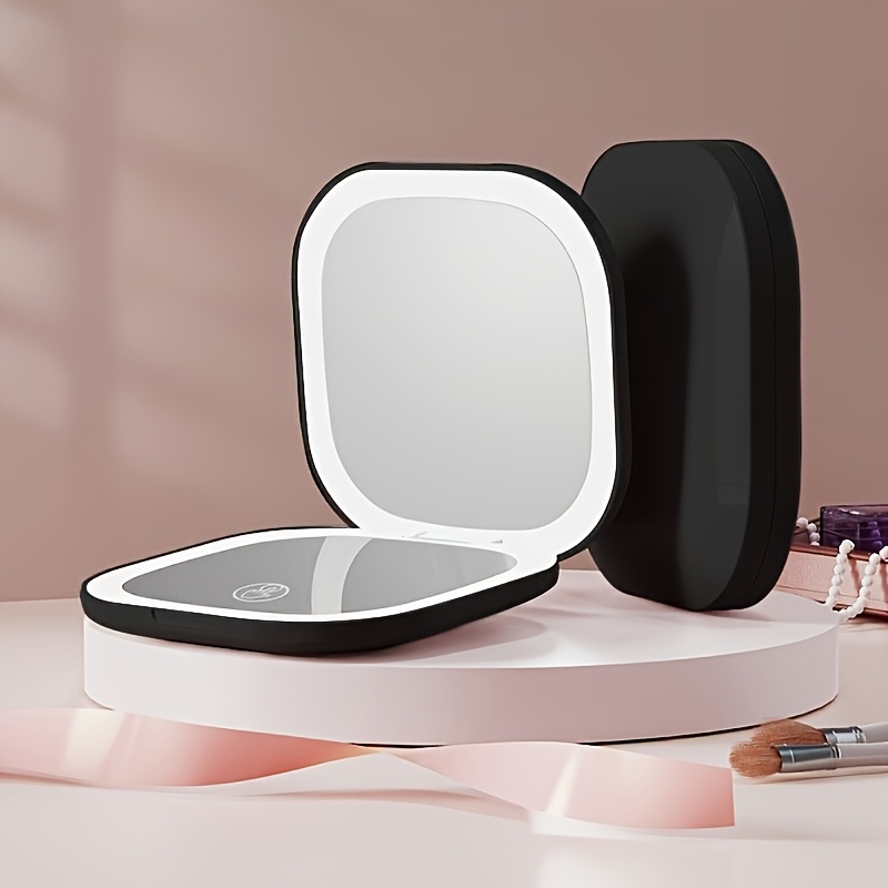 TEMU 1pc Usb Powered Touch Sensor Led Makeup Mirror - Portable 5x Magnification Dual-sided Beauty Vanity Mirror/ Light-up Makeup Mirror, Foldable Led