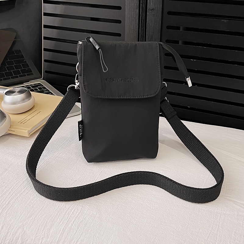 TEMU Women' Soft Nylon Crossbody Phone Bag With Adjustable Strap & Zipper Closure - /korean Style Handbag Suitable For, Commuting, Shopping - ///// -