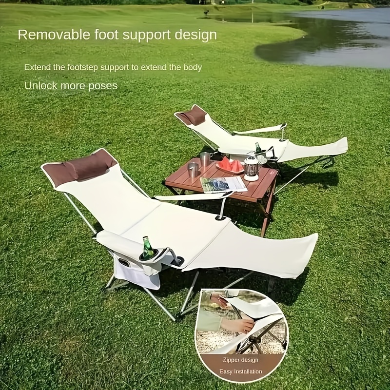 TEMU Portable Reclining Camping Chair With Cup Holders & Storage Bag - Adjustable, Foldable Lounge For Outdoor Activities Like Fishing, Picnics, Bbqs