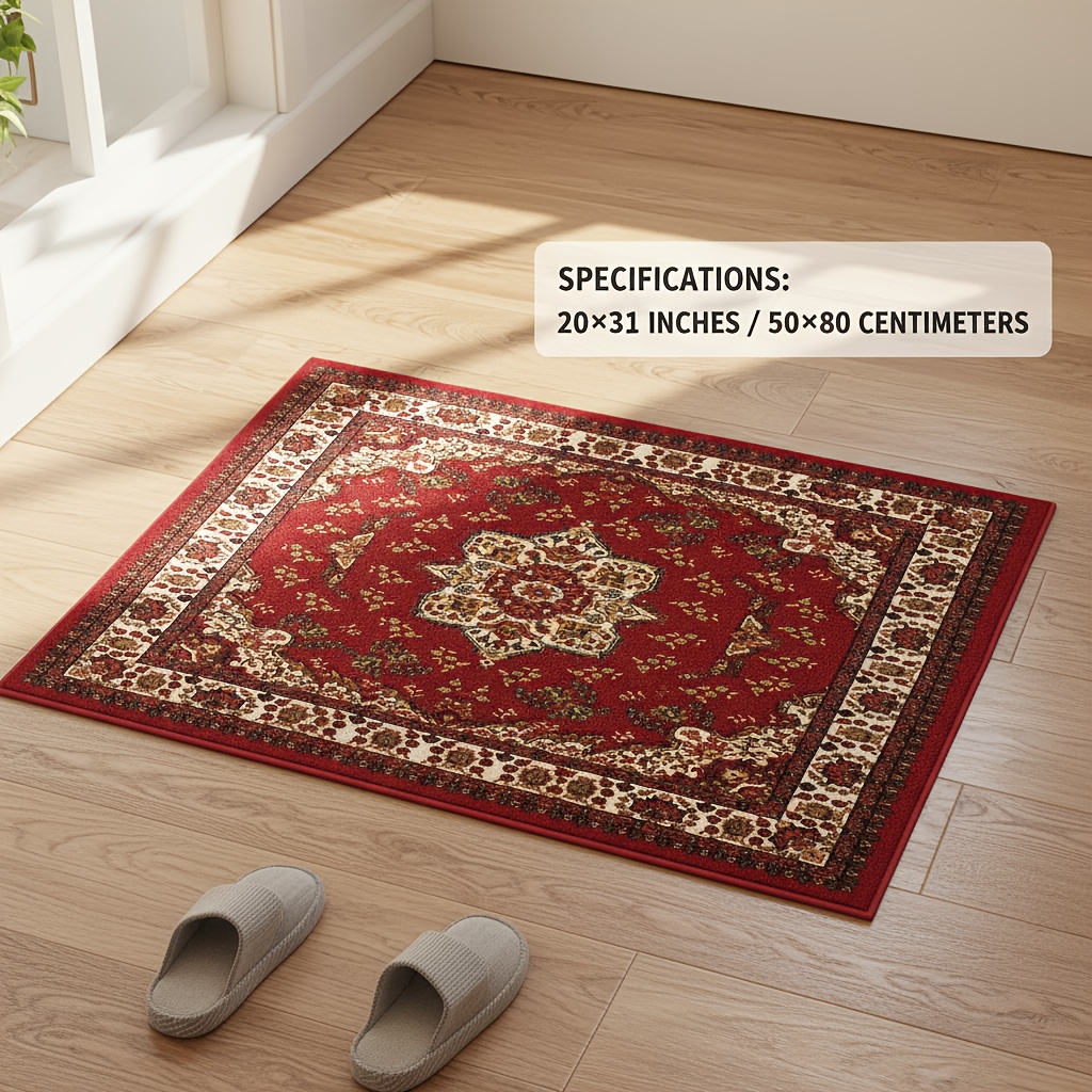 TEMU [product] Luxurious Velvet Rug - Bohemian Style Persian Carpet, Non-slip Backing, Machine Washable, 100%, Suitable For Living Room, Bedroom, And