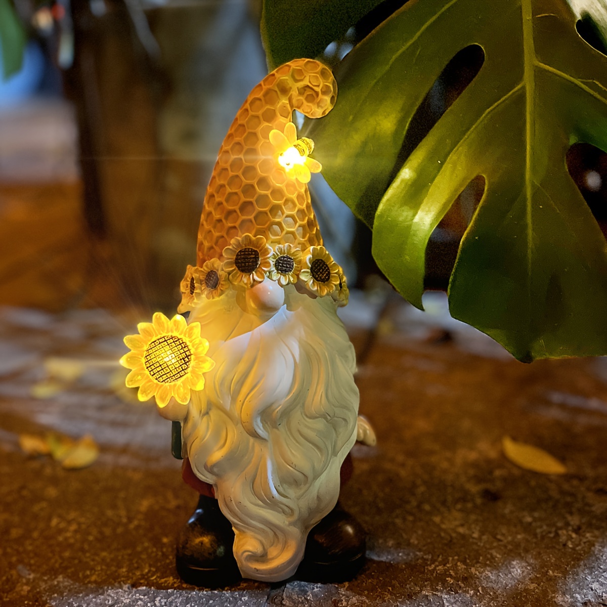 

Solar Garden Decor Statues Gnome With Sunflower And 7 Led Lights For Lawn Decor Statue For Patio, Balcony, Yard Ornament - Unique Housewarming Gifts To Friends