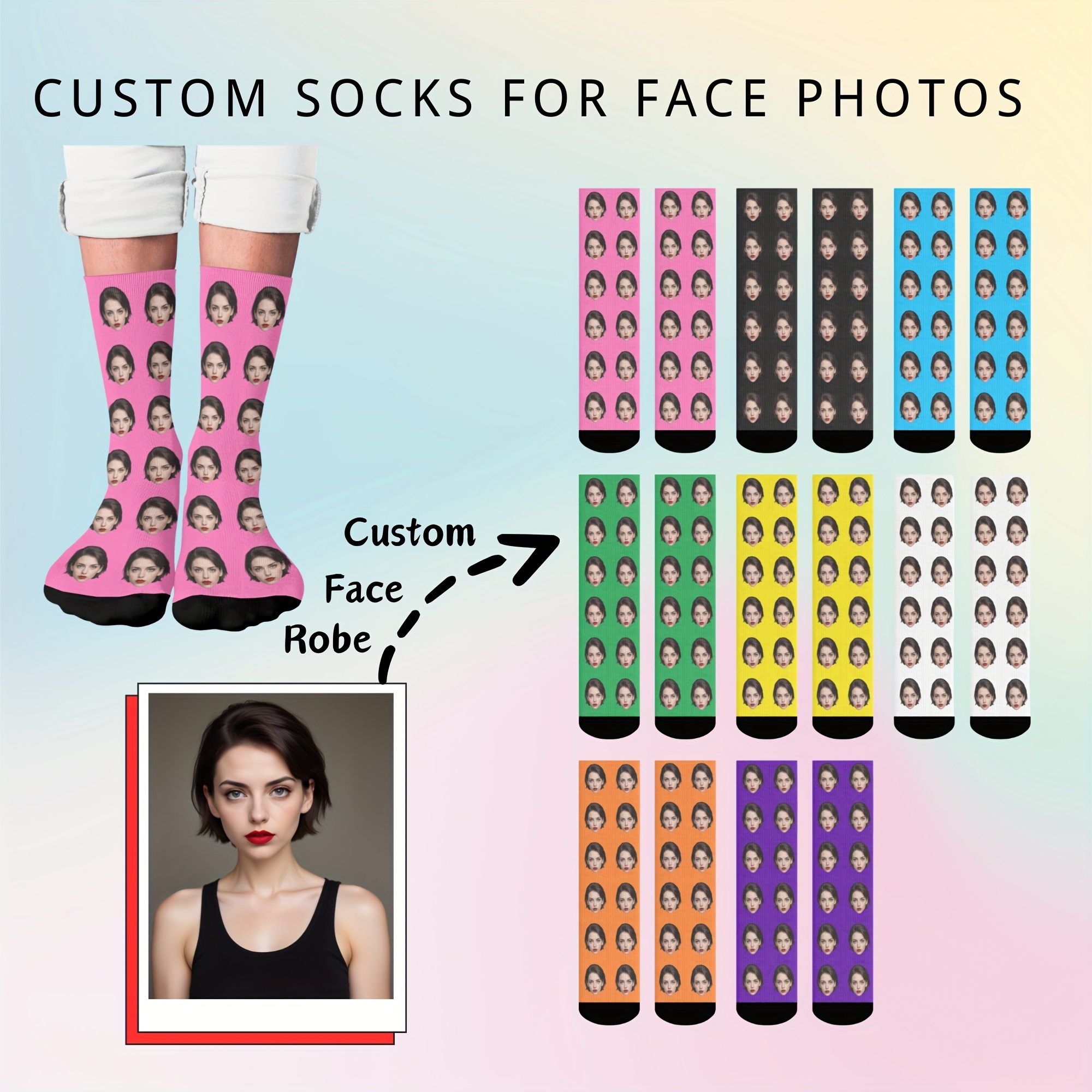 

Custom Novelty Mid-calf Photo Portrait Hosiery - 100% Polyester Knit Fabric, Anti-bacterial Breathable Comfort, Ideal For Festive Gatherings & Birthdays, Hand Wash Only - Personalized Gift