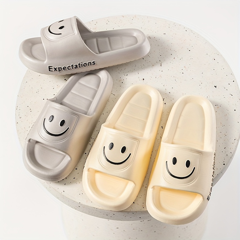 Chic Cartoon Face Slides - Soft EVA Material, Thick Sole Indoor Slippers for Couples, Comfortable and Stylish Bedroom Footwear, All-Season Wear