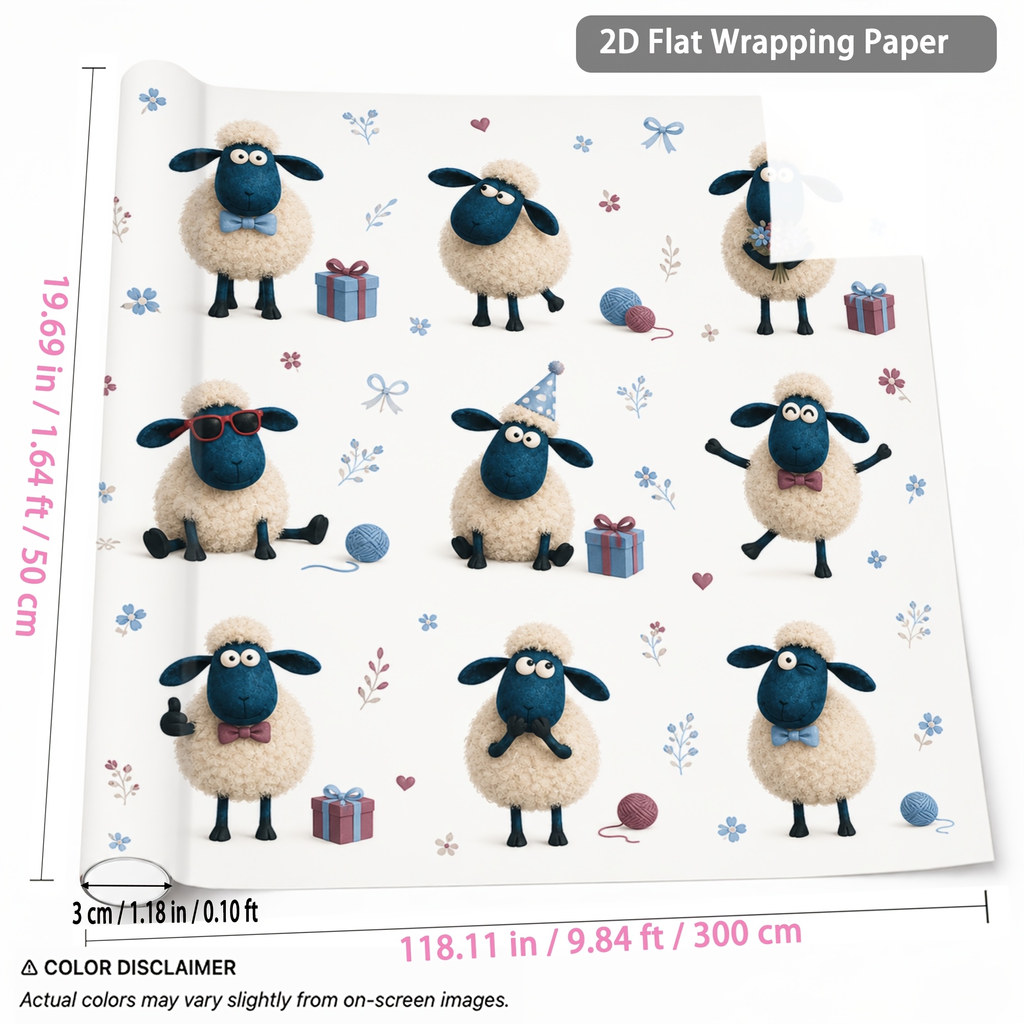 TEMU 1 Rouleau de Papier Cadeau Motif 1.64Ft X 9.84Ft, Papier d'Emballage Cadeau pour Fête d'Anniversaire, , Anniversaire, Cadeau de Mariage