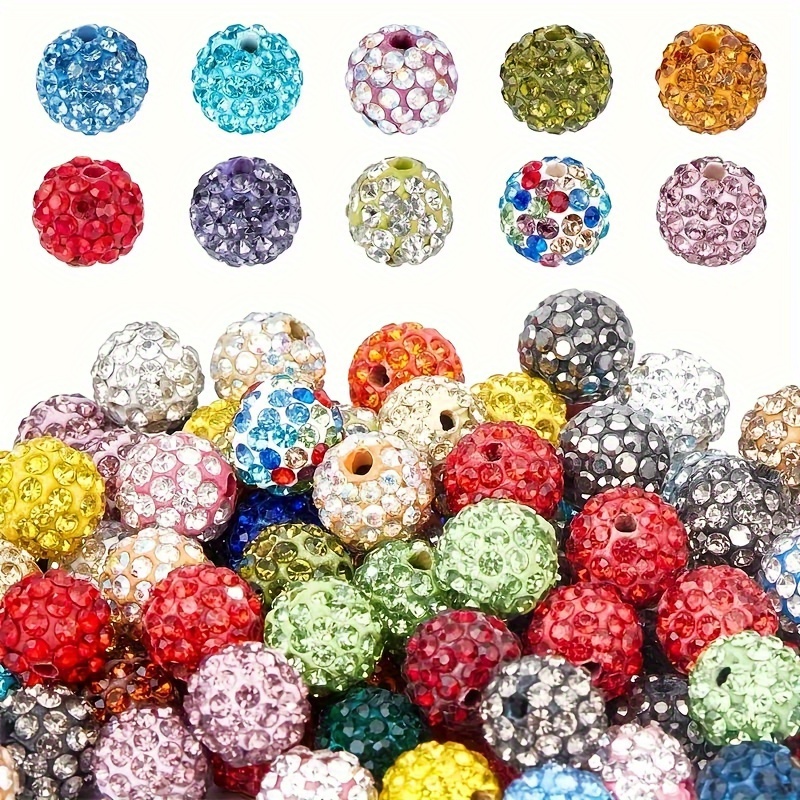 

50/100/200pcs 10mm Rhinestone Beads, Disco Ball Beads Polymer Clay Round Beads For Summer Shiny Pens, Bracelets, Necklaces, Earrings, Jewelry Making