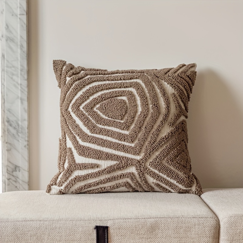 1pc, Bohemian Morocco Easy Modern Geometric Ring Pile Pillow Case, Chenille Plush Soft And Comfortable Ethnic Style Pillow Case, Suitable for Home Sofa Terrace Furniture Bench Sofa Porch Decoration, No Pillow Core