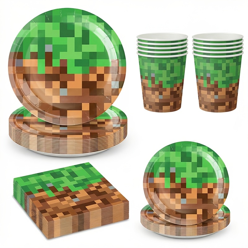 49pcs Green Supplies Set Video Game Birthday Tableware Pixel Plates Paper Cups Napkins Disposable Party Decorations I Halloween I Navidad