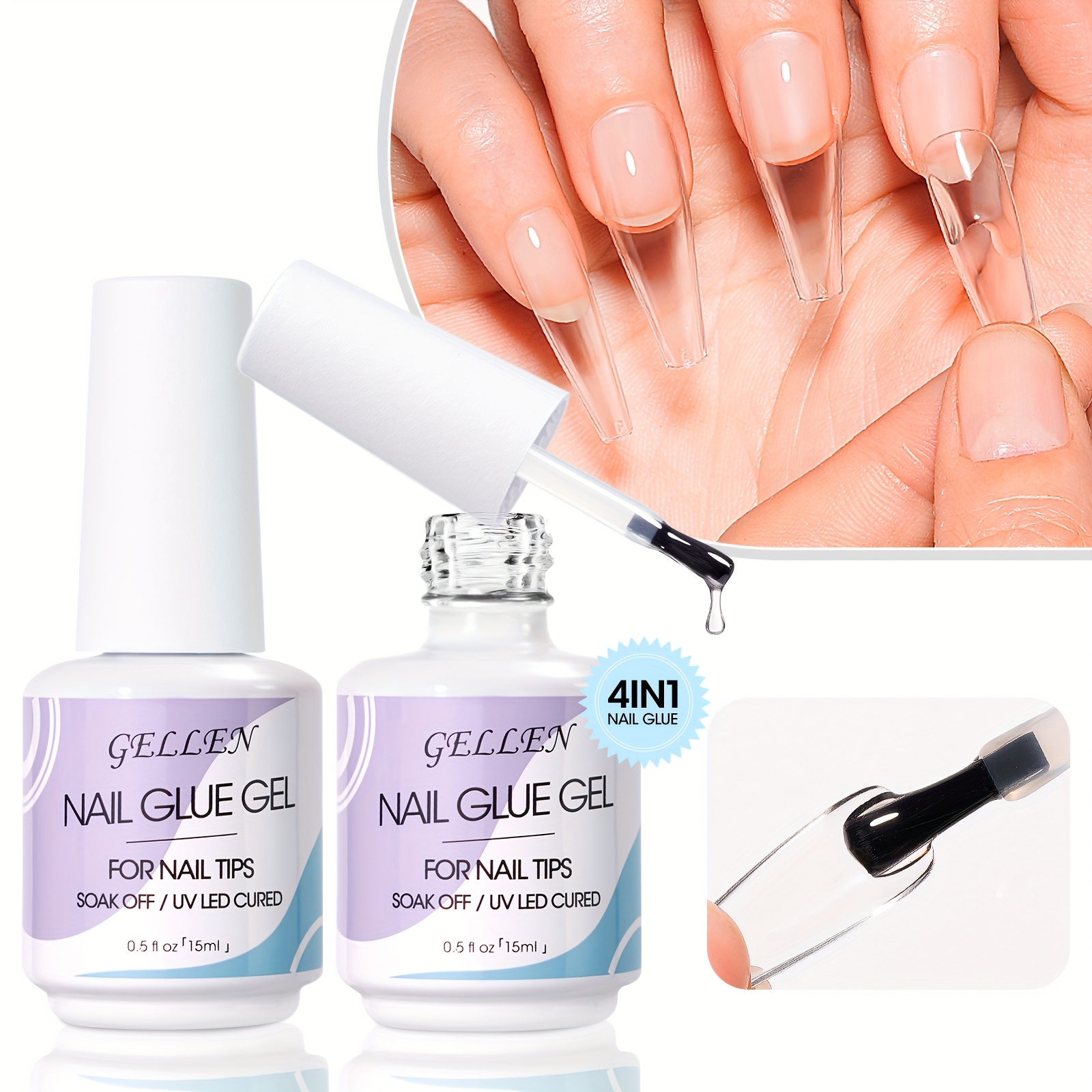 TEMU Gellen 2pcs 15ml Gel Nail Glue For Acrylic Nails Tips, 3 In 1 Nail Glue And Nail Strengthener, Uv Light Cure, Christmas New Year Gifts For Women