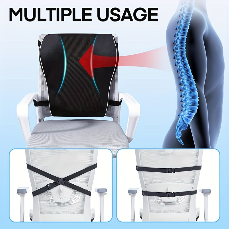 1 pza. Almohada de soporte lumbar para silla de , almohada de soporte lumbar para coche, ordenador, silla de juego, cojín de espuma viscoelástica reclinable, cubierta de malla con correa ajustable. detalles 2