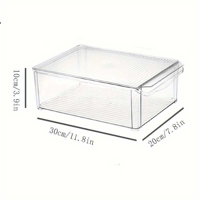 1pc Stackable Refrigerator Storage Bin With Lid - Transparent, Fresh-keeping Organizer For Snacks, Fruits & Beverages - Durable Pet Material, Food-safe Kitchen Accessory