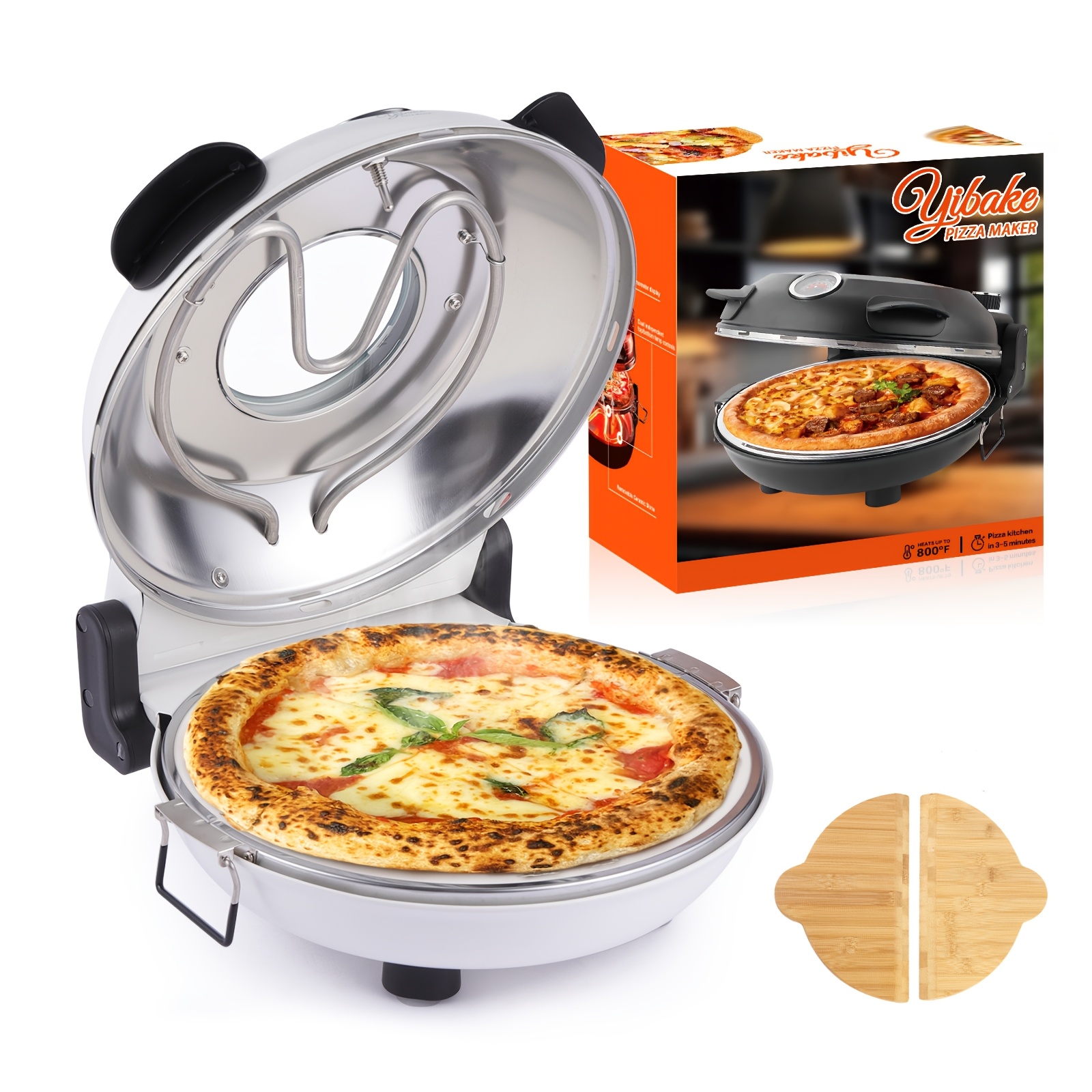TEMU 12"electric Pizza Oven Indoor Countertop Oven Pizza Maker 1200w 5-min Dual Knob Control Set