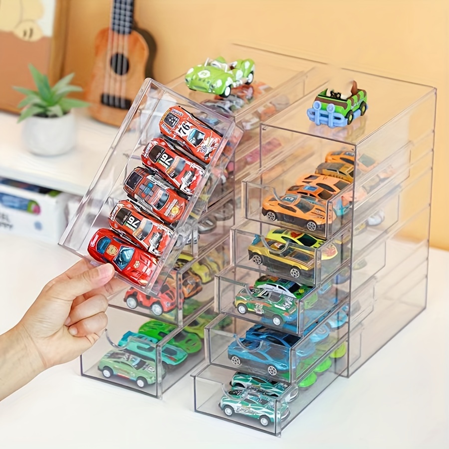 

Modern Style Plastic Display Case For 1/64 Scale Diecast Cars, Transparent Storage Organizer With Drawer-type Shelves For Matchbox Wheel Toy Cars Collections