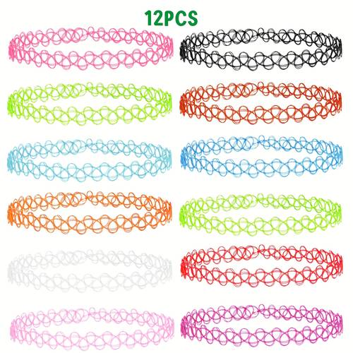 12pcs or 18pcs choker necklace set 90s accessories 80s old 2000s blue green gothic size women teen stretchy multicolor collar